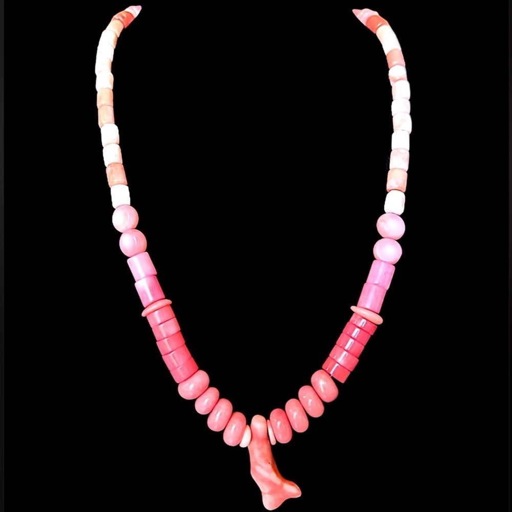 Vintage Sterling Silver Angel Skin Coral Bead Estate Necklace Salmon Pink Hue